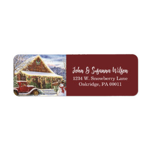  Rustische Winterkerst Snowman Scene Etiket