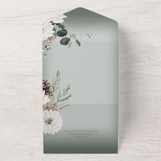 Rustische winterpekelgroene sneeuw geen diner all in one uitnodiging (Buitenkant)