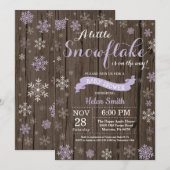 Rustische winterse Baby shower Paarse witte sneeuw Kaart (Voorkant / Achterkant)