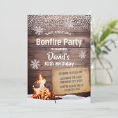 Rustische wintersnowflakes Bonfire Birthday Party Kaart (Staand voorkant)