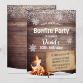 Rustische wintersnowflakes Bonfire Birthday Party Kaart (Voorkant / Achterkant)