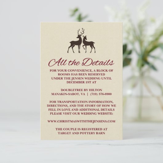 Rustische wintervakantie dennen bruiloft detailkaa kaart (Staand voorkant)