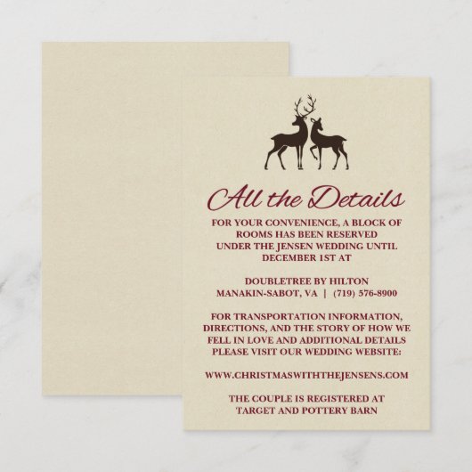 Rustische wintervakantie dennen bruiloft detailkaa kaart (Voorkant / Achterkant)