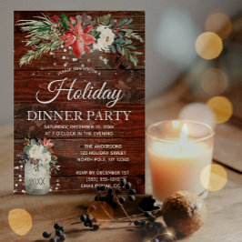 Rustische wintervakantie licht Floral Dinner Party Kaart