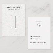 RUSTISCHE WITTE GRAY TERRAZZO HAIR CLIP DISPLAY KA VISITEKAARTJE (Voorkant / Achterkant)