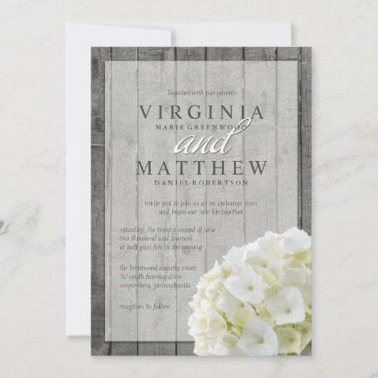 RUSTISCHE WITTE HYDRANGEAS WEDDING INVITATIE KAART (Voorkant)