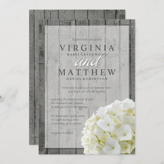 RUSTISCHE WITTE HYDRANGEAS WEDDING INVITATIE KAART (Voorkant / Achterkant)