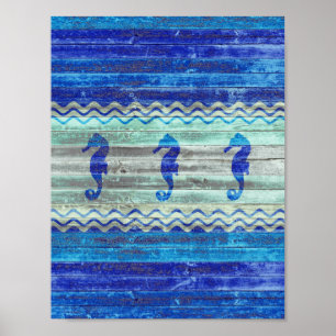 Rustische zeemacht blauw kustzeepaardzeepaardje poster