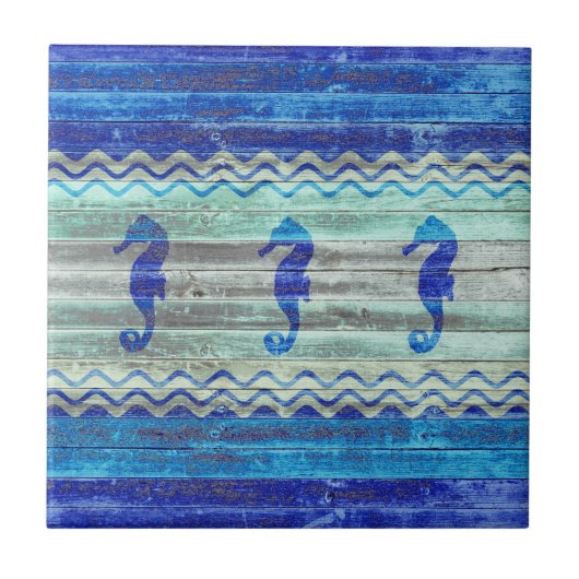 Rustische zeemacht blauw kustzeepaardzeepaardje tegeltje (Voorkant)