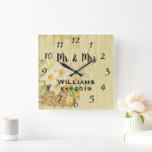  Rustische zomer Floral wood Vierkante Klok (Huis)