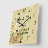  Rustische zomer Floral wood Vierkante Klok (Hoek)