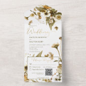 Rustische zomerbloemen en QR-code voor dageraad All In One Uitnodiging (Binnen)