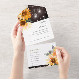 RUSTISCHE ZONLOWER FLORAL STRING LIGHTS WEDING ALL IN ONE UITNODIGING