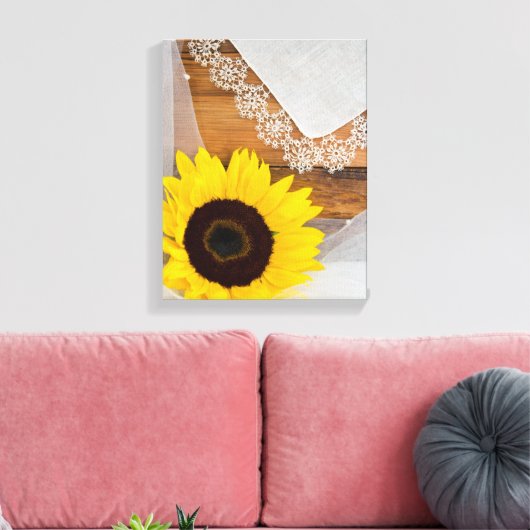 Rustische zonnebloem en kant canvas afdruk (Insitu (Woonkamer))