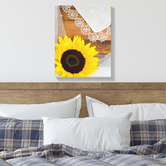 Rustische zonnebloem en kant canvas afdruk (Insitu (Slaapkamer))