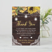 Rustische zonnebloem en Mason Jar Lights Wedding Bedankkaart (Staand voorkant)