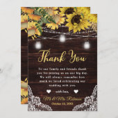 Rustische zonnebloem en Mason Jar Lights Wedding Bedankkaart (Voorkant / Achterkant)