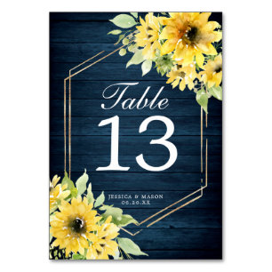 Rustische zonnebloem Greenery Wedding Table Number Kaart
