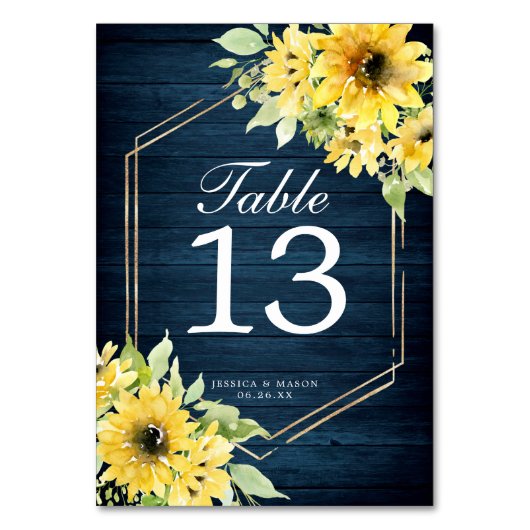 Rustische zonnebloem Greenery Wedding Table Number Kaart (Achterkant)