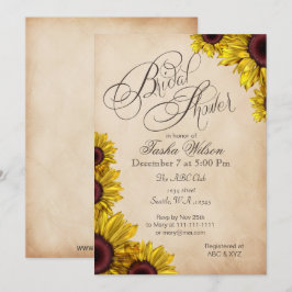 Rustische zonnebloemen Bridal Shower Invitations Kaart