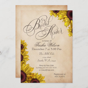 Rustische zonnebloemen Bridal Shower Invitations Kaart