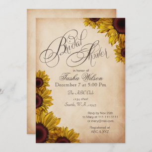 Rustische zonnebloemen Bridal Shower Invitations Kaart