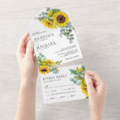 Rustische zonnebloemen en Eucalyptus Branch Weddin All In One Uitnodiging (Afscheurbaar)