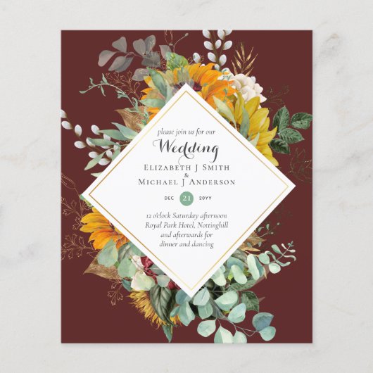 Rustische zonnebloemen Eucalyptus Greenery Wedding Flyer (Voorkant)