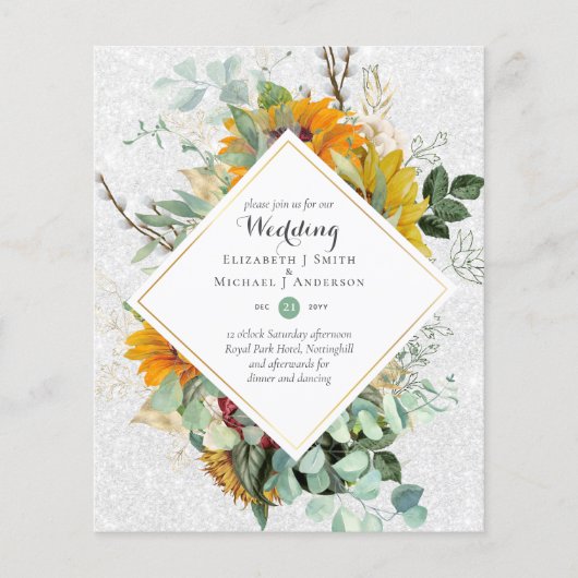 Rustische zonnebloemen Eucalyptus Greenery Wedding Flyer (Voorkant)