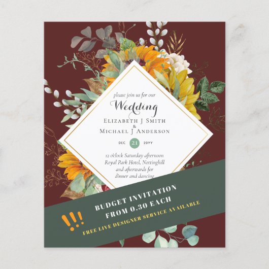 Rustische zonnebloemen Eucalyptus Greenery Wedding Flyer (Voorkant)