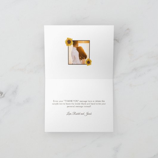 Rustische Zonnebloemen & Lichtjes Trouw Dankkaart Bedankkaart (Binnen)