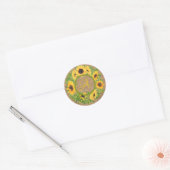 Rustische zonnebloemen Monogrammed Burlap Ronde Sticker (Envelop)