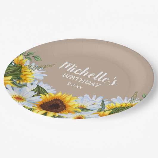 Rustische zonnesbloem Daisies Birthday Party Name  Papieren Bordje (Gekanteld)
