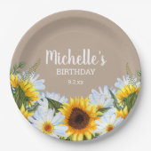 Rustische zonnesbloem Daisies Birthday Party Name  Papieren Bordje (Voorkant)