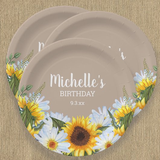 Rustische zonnesbloem Daisies Birthday Party Name  Papieren Bordje