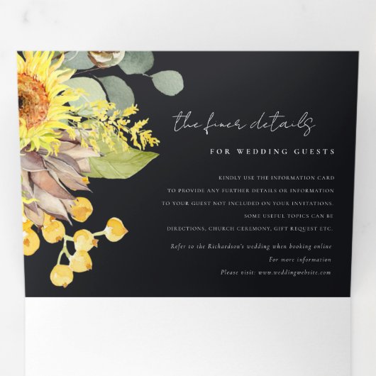 RUSTISCHE ZWARTE ZONKER EUCALYPTUS FLORAL WEDING DRIELUIK UITNODIGING (Binnenzijde eerst)