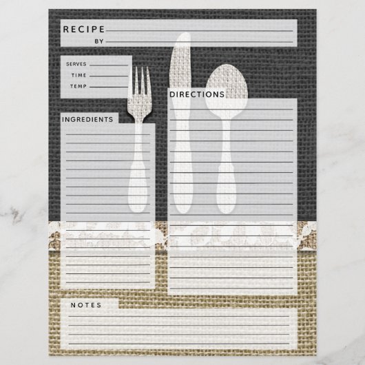 Rustlic country Burlap Recipe Insert (Achterkant)