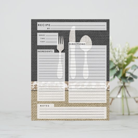 Rustlic country Burlap Recipe Insert (Staand voorkant)