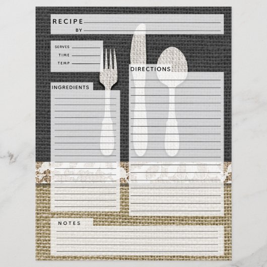 Rustlic country Burlap Recipe Insert (Voorkant)