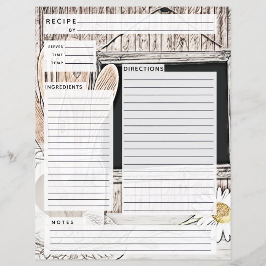 Rustlic country Burlap Recipe Insert (Achterkant)