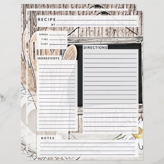 Rustlic country Burlap Recipe Insert (Voorkant / Achterkant)