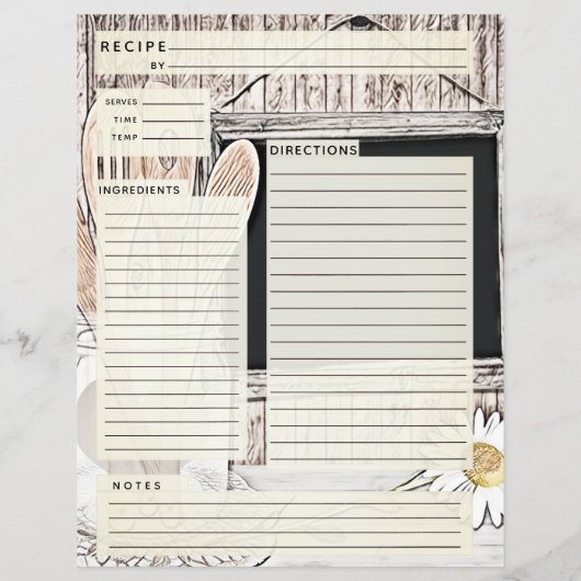 Rustlic country Burlap Recipe Insert (Achterkant)