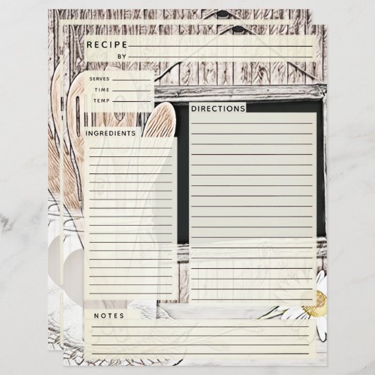 Rustlic country Burlap Recipe Insert (Voorkant / Achterkant)