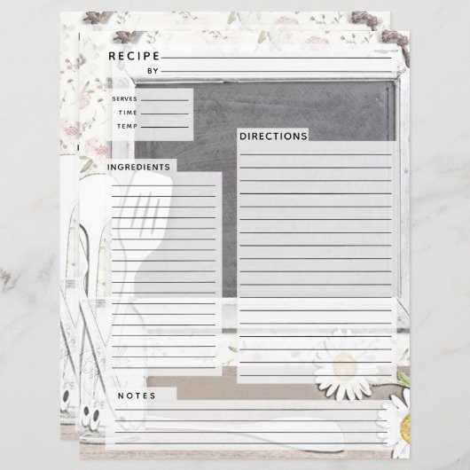 Rustlic country Burlap Recipe Insert (Voorkant / Achterkant)