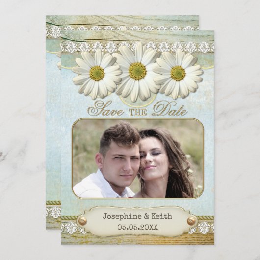 Rusto Florale Foto Save the Date Kaart (Voorkant / Achterkant)