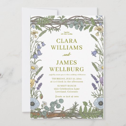 Rusto Florale Uitnodiging Template – Wilde Bloemen (Voorkant)