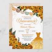 Rusto gele rozen glitters jurk Fiesta Quinceañera Kaart (Voorkant / Achterkant)