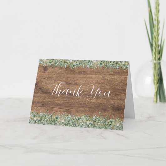Rusto Gold Eucalyptus & Witte Bloemstuk Houten Bru Bedankkaart (Voorkant)
