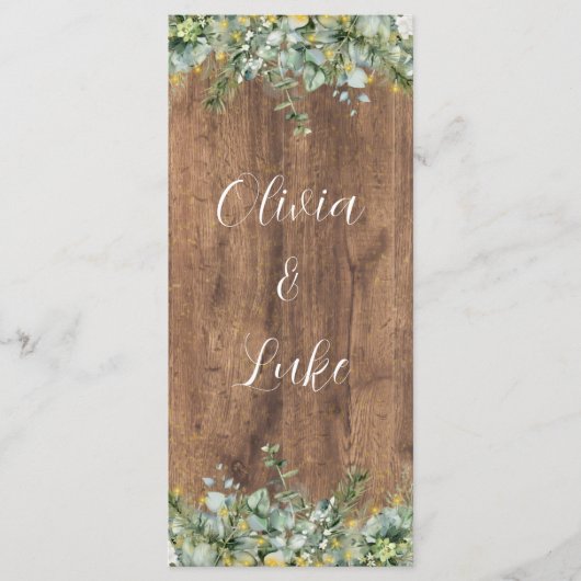 Rusto Gold Eucalyptus & Witte Bloemstuk Houten Bru Menu (Voorkant)