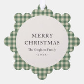 Rusto Groen Gingham Foto Modern Kerstmis Ornament Kaart (Achterkant)
